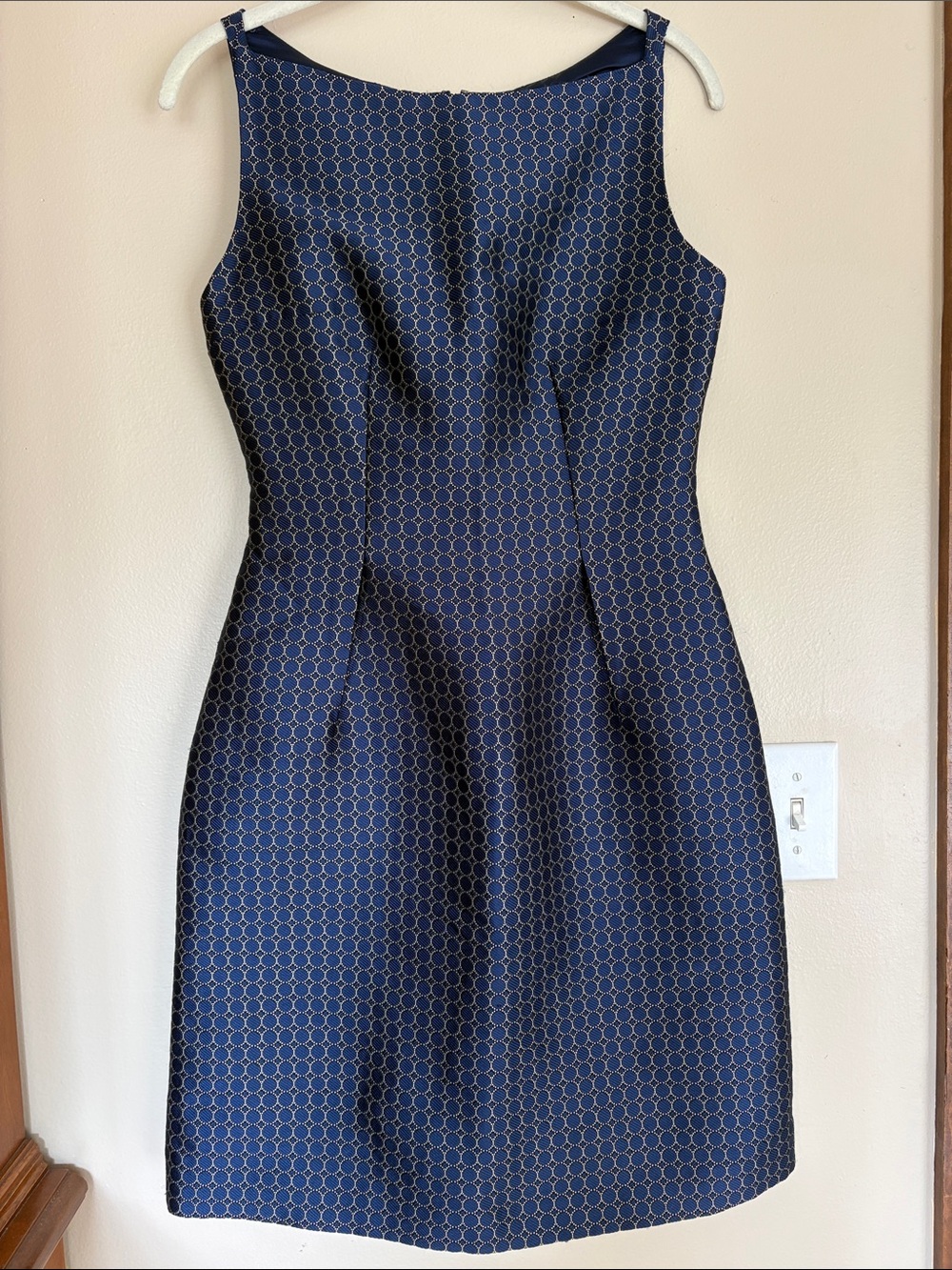 Elie Tahari Navy Blue Metallic Geometric Jacquard Fit & Flare Dress Size 4